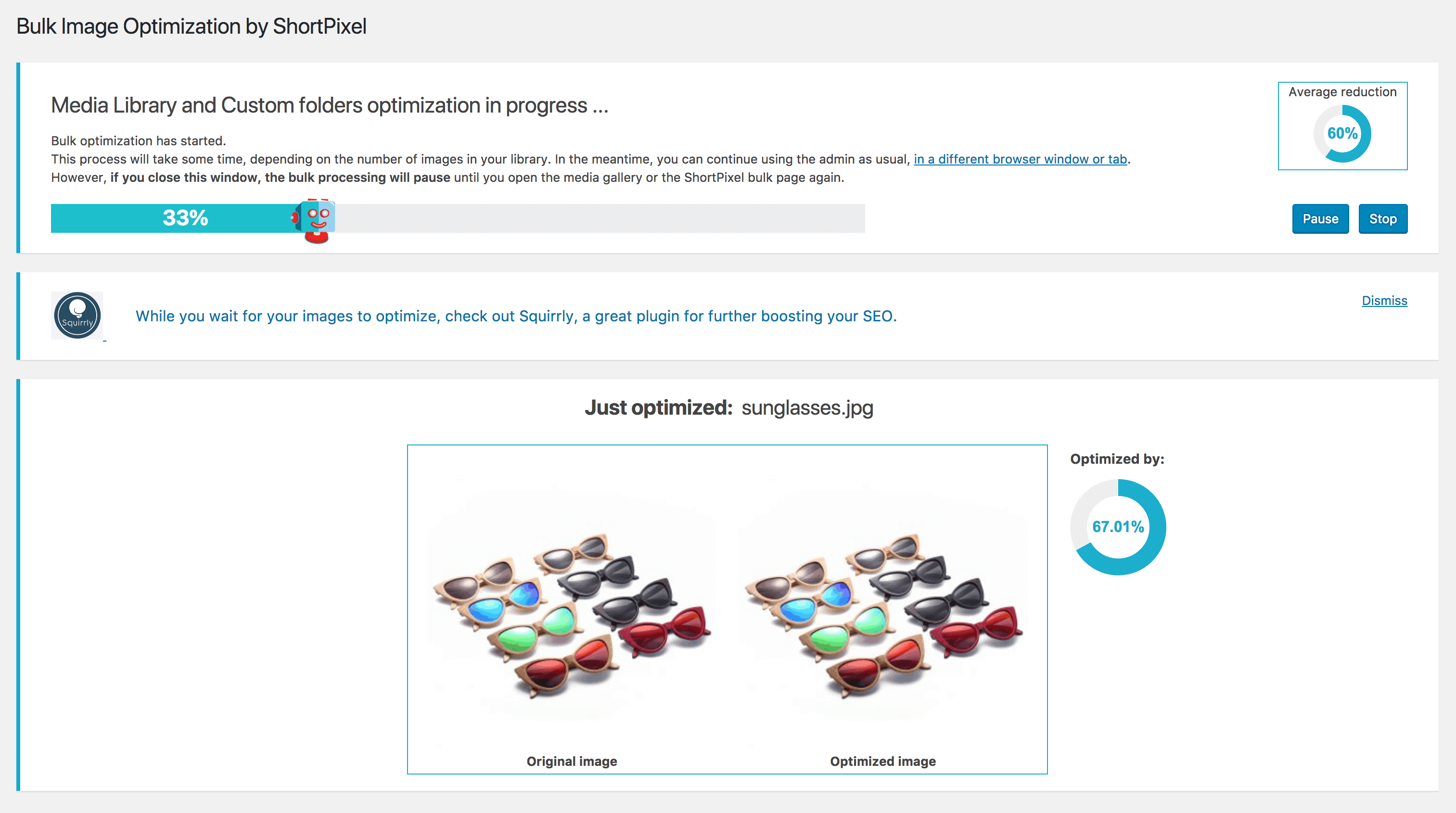 Bulk Image Optimization in progress.