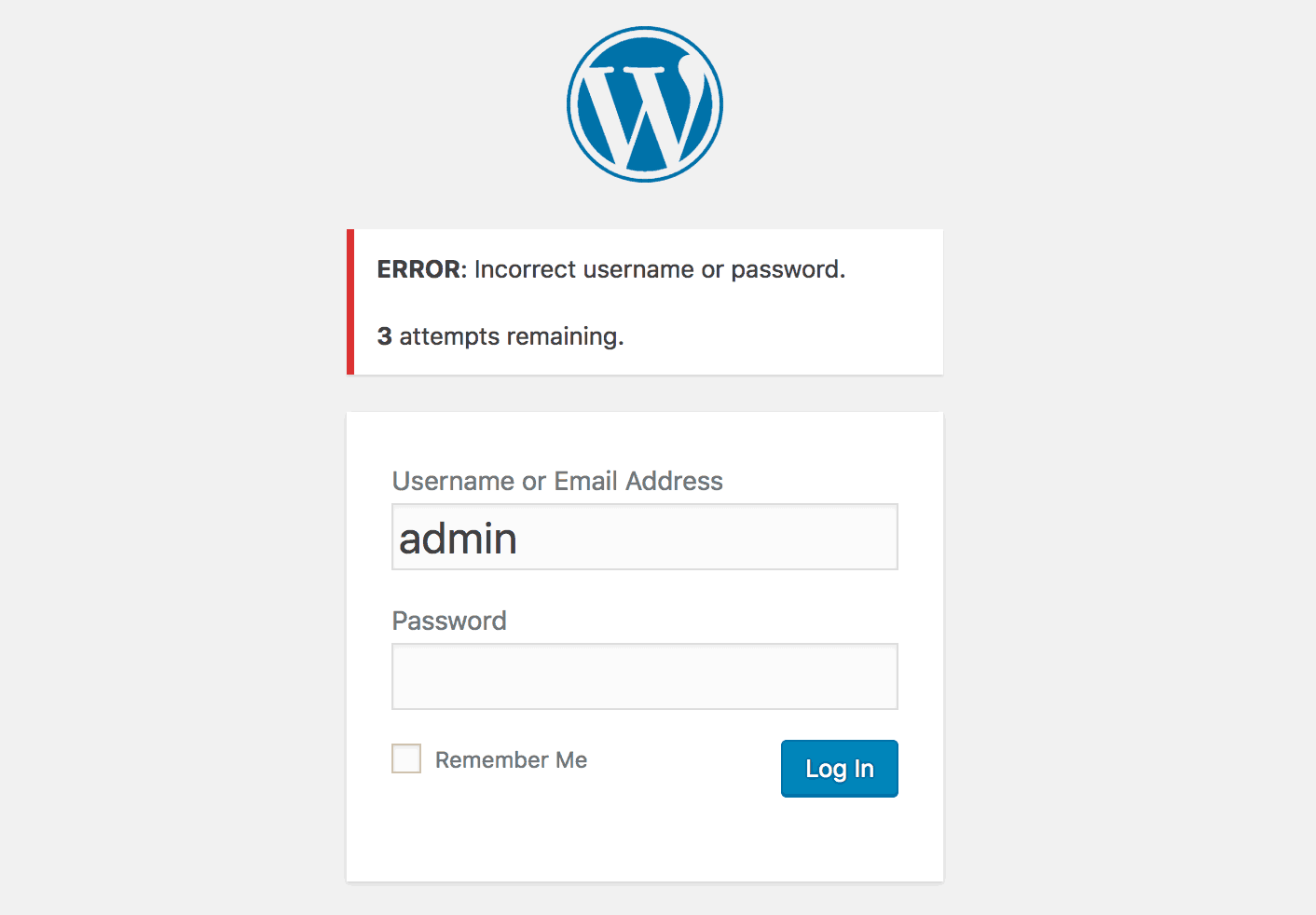 An error, displaying the number of remaining login attempts.