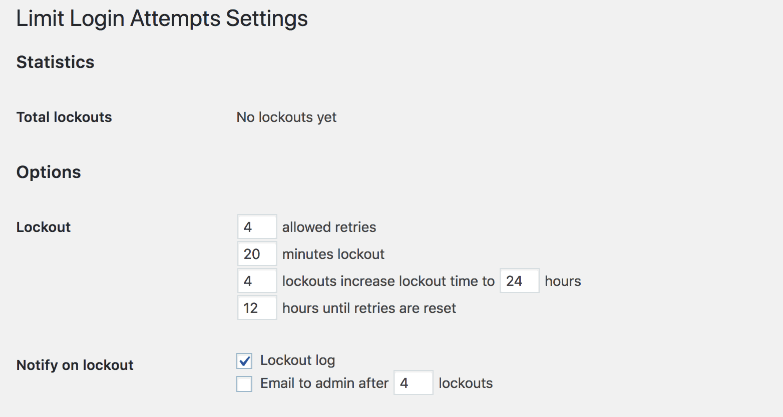 Configuring the settings for Limit Login Attempts Reloaded.