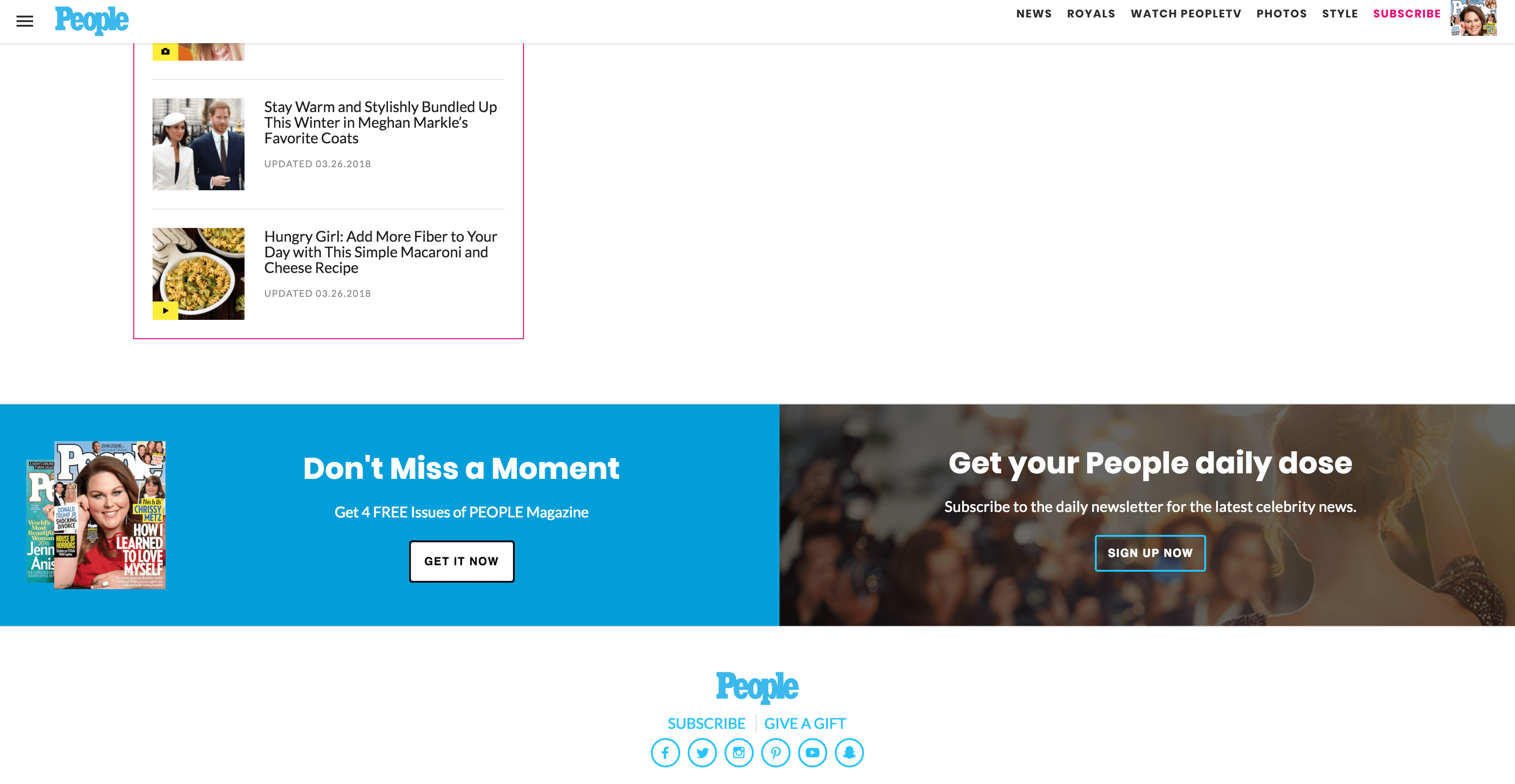 CTAs on the People Magazine website.