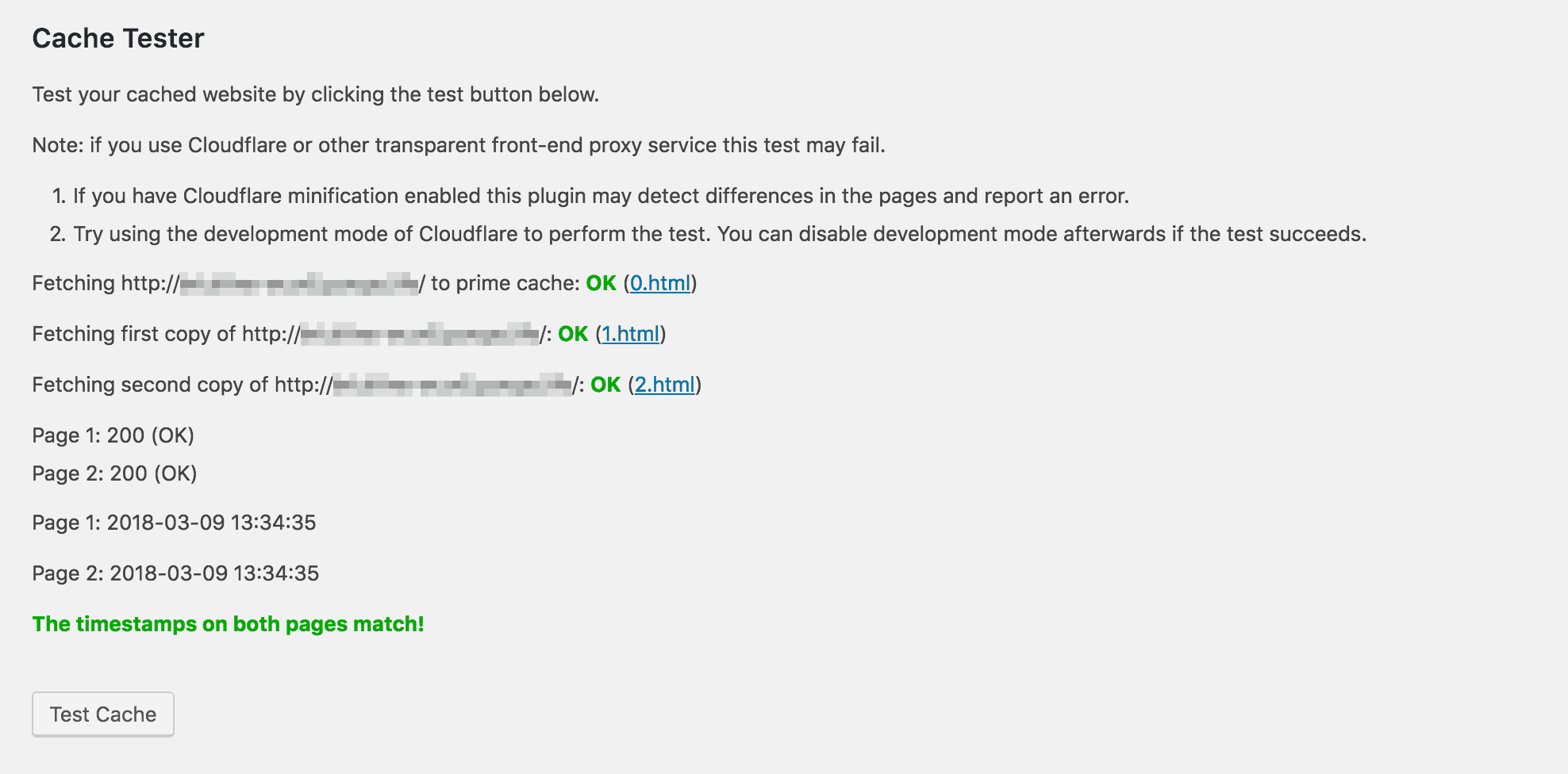 The results from the Cache Tester.