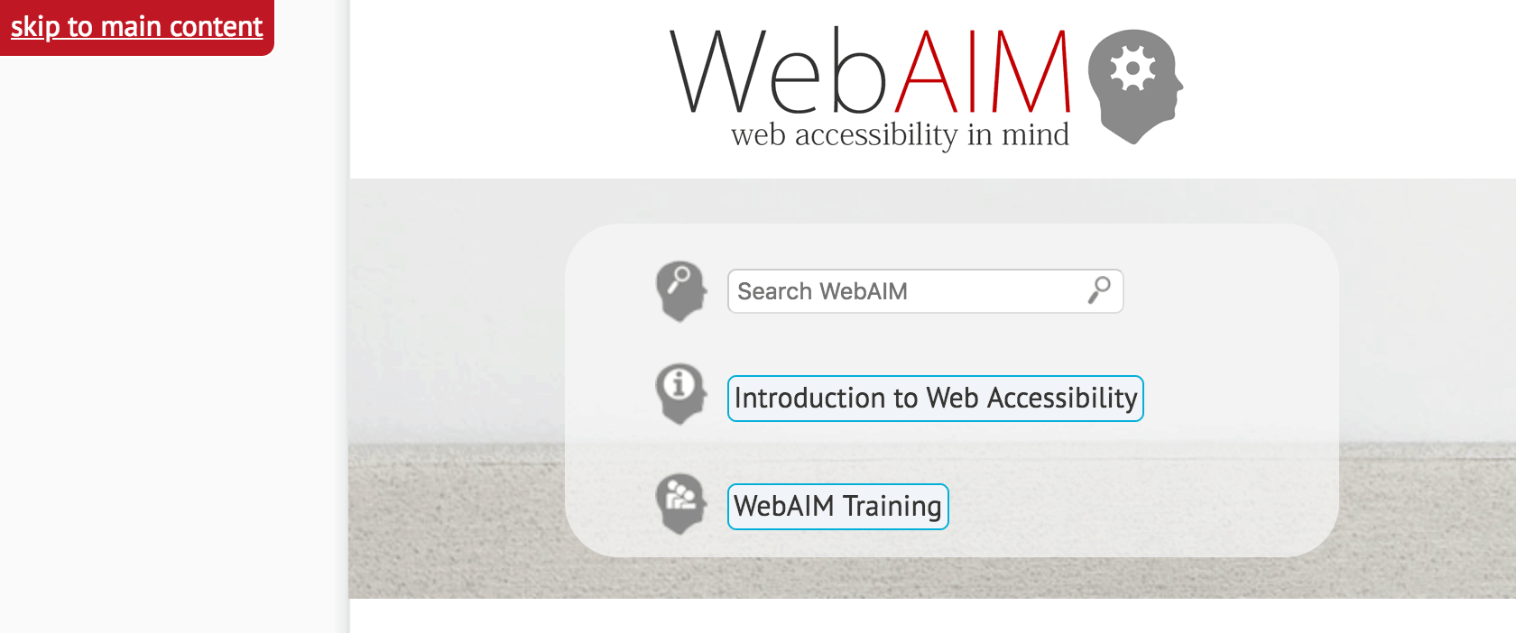 A "Skip Navigation" link on the WebAIM website.