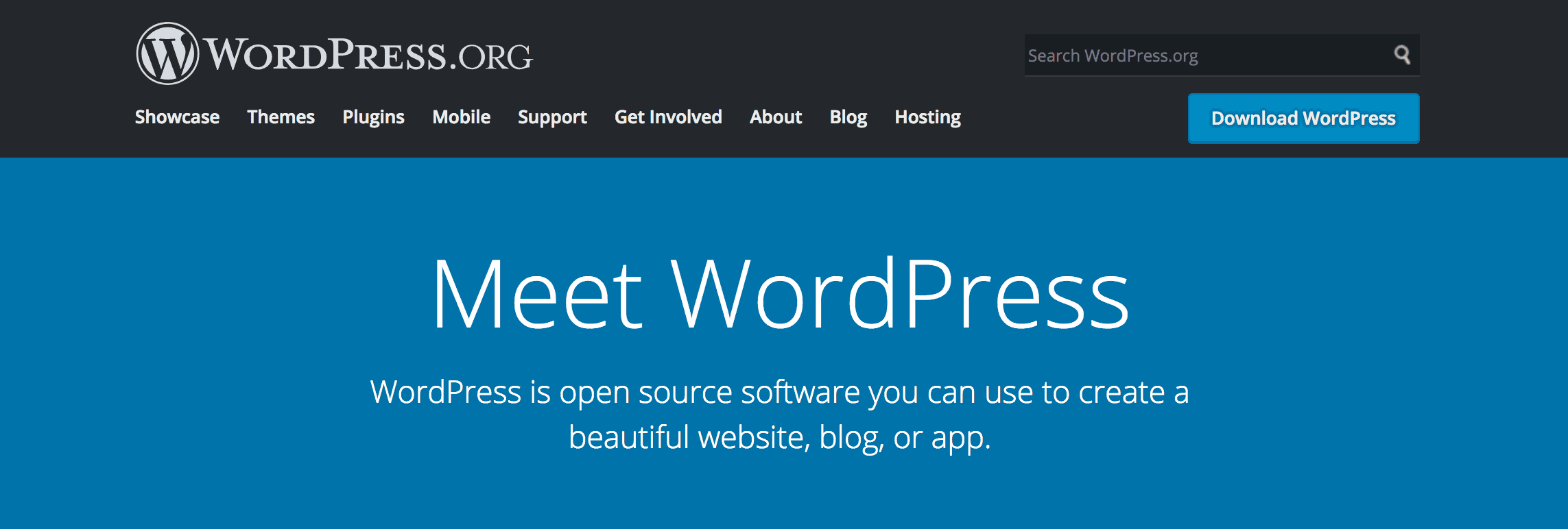 The WordPress.org home page.