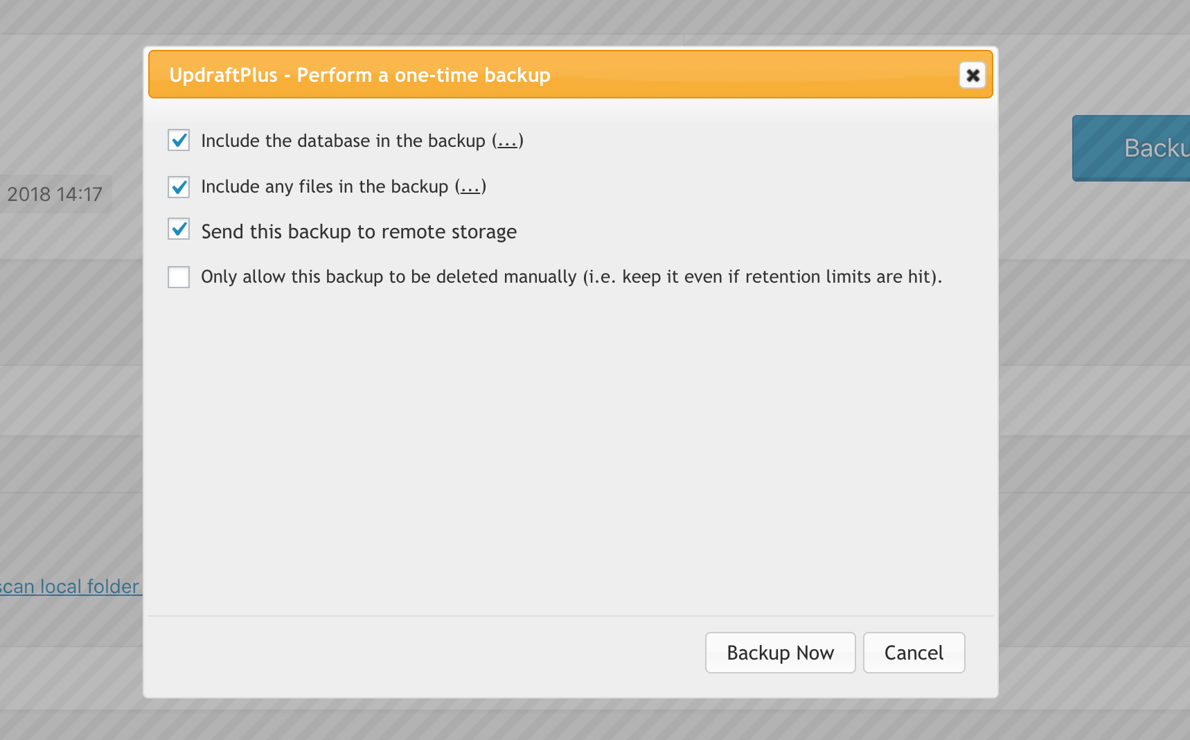 Manually creating a backup.
