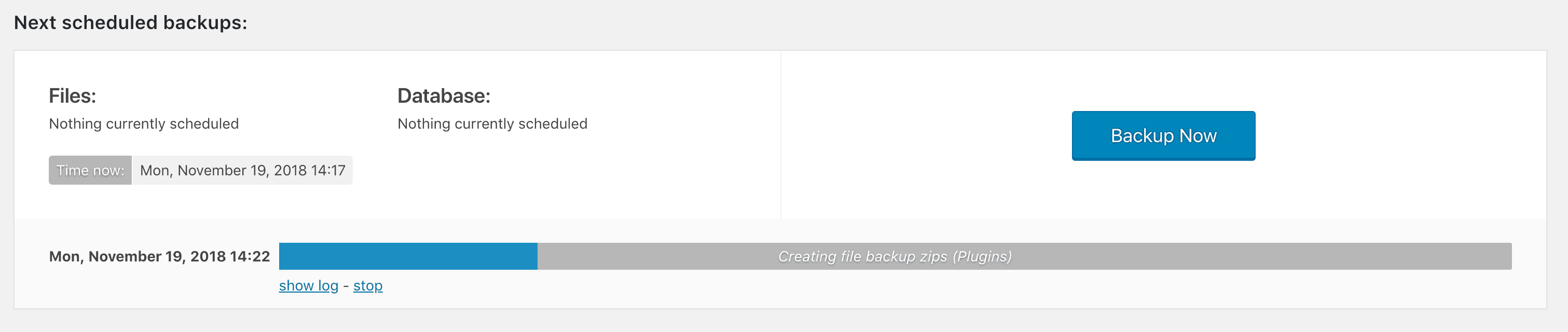 Progress bar when creating a backup.