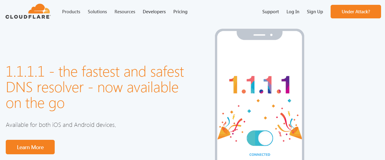 The Cloudflare home page.