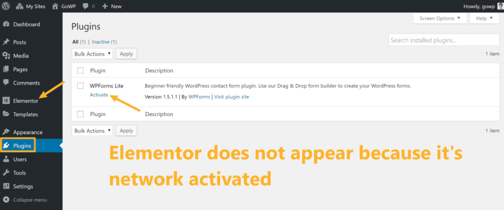 Individual site plugin