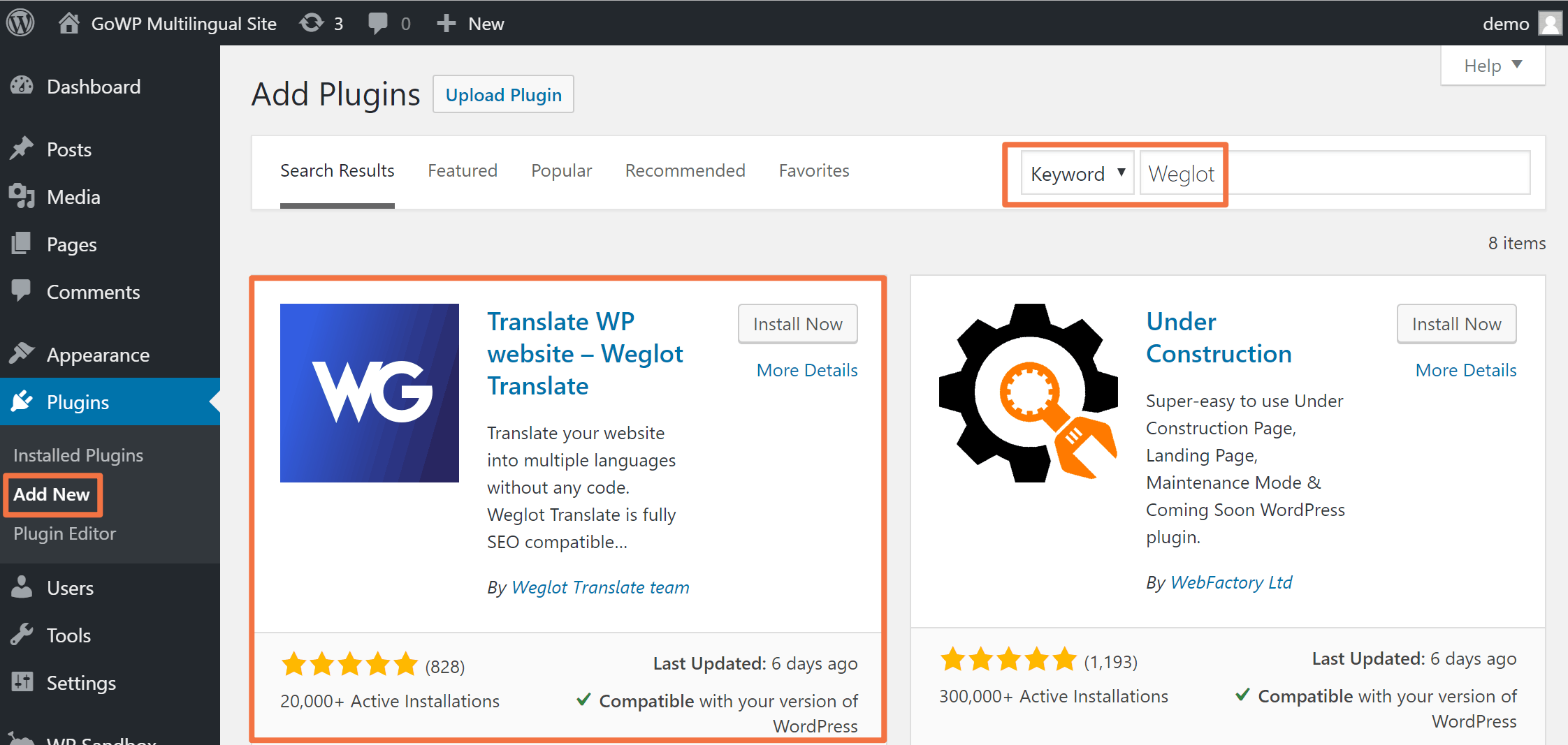 Activate the Weglot plugin and go multilingual