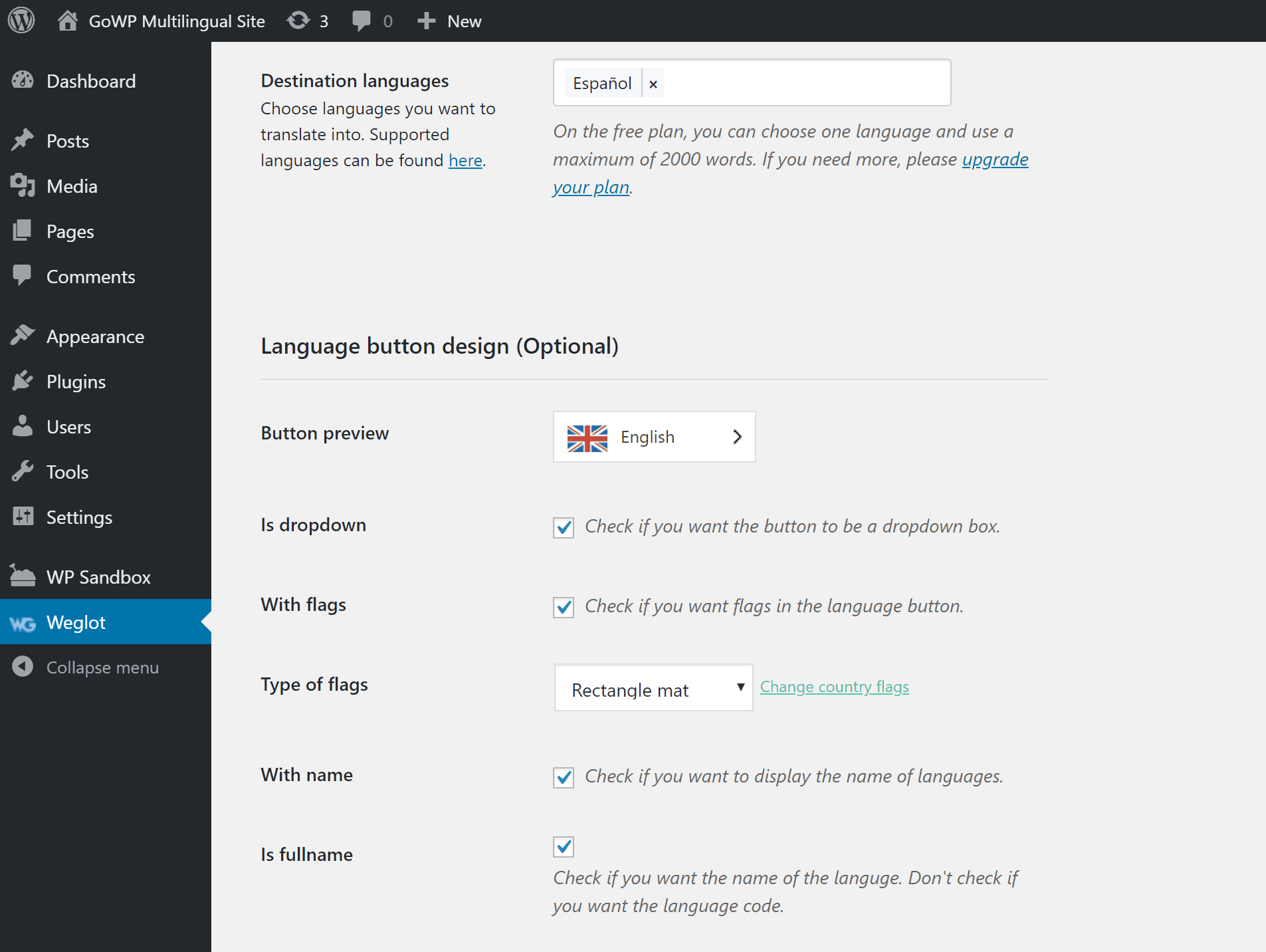 Configure language switcher functionality