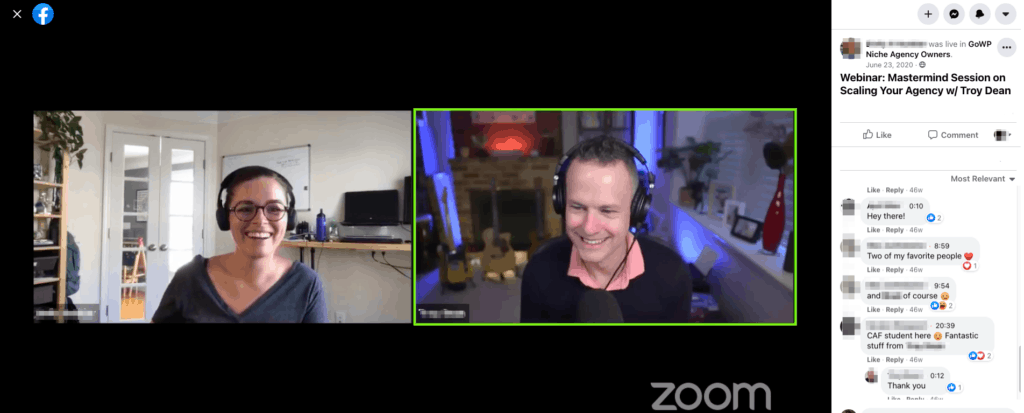 People smiling during webinar.